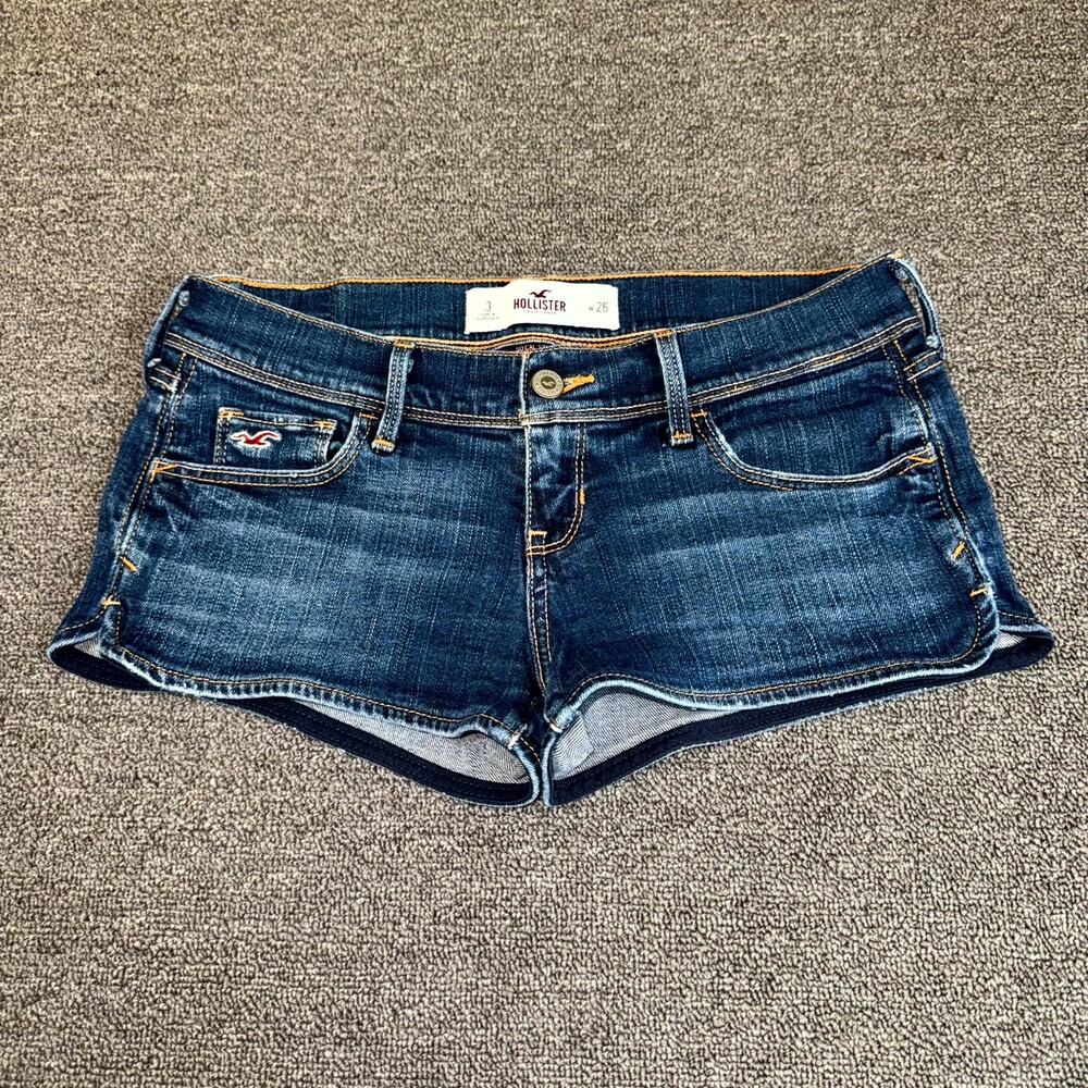 Y2K Hollister SoCal Stretch Denim Micro Shorts Women 3 Blue Low Rise Medium Wash